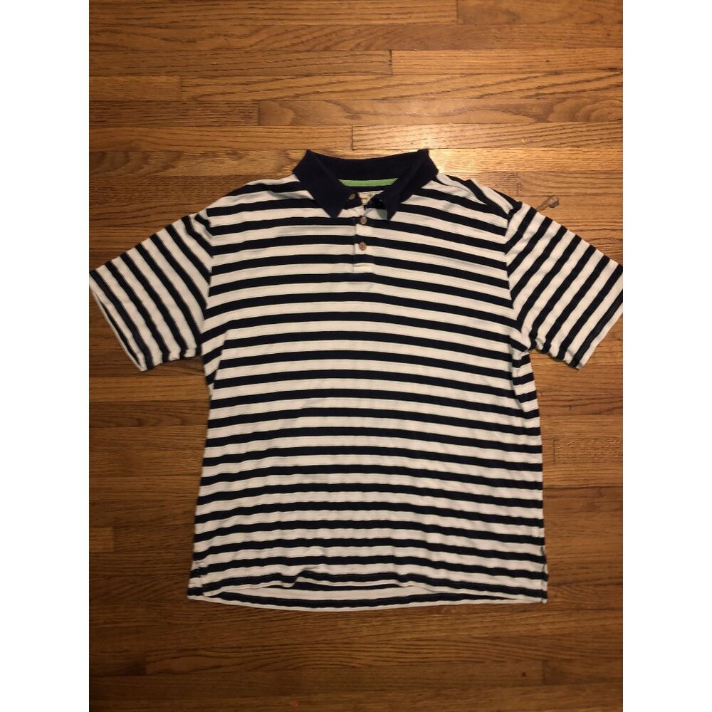 Tommy Bahama Men's Striped Polo Shirt L 70% Silk 30% Cotton Navy & White